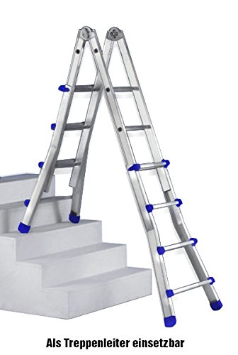 Aluminium Multifunktions-Teleskopleiter mit 10+10 Sprossen als längenverstellbare Anlegeleiter, höhenverstellbare beidseitige Stehleiter und Treppenleiter - 4