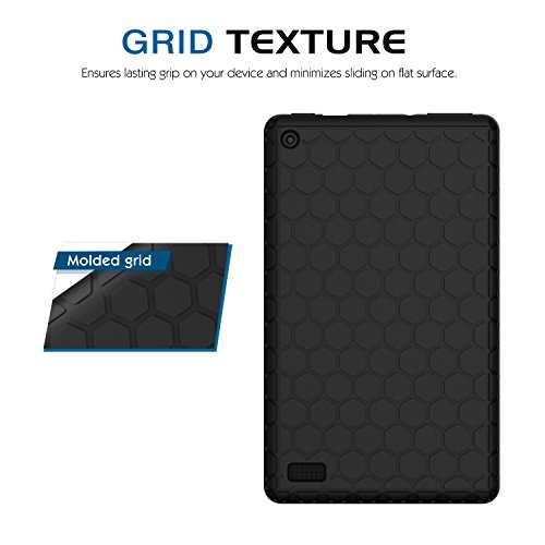 MoKo Hülle für All-New Amazon Fire 7 Tablet (7 Zoll – 7. Generation, 2017 Modell) – [Honey Comb Series] Leichte Rutschfeste Stoßfeste Silikon Schutzhülle Protector Case für das neue Fire 7 2017, Schwarz - 7
