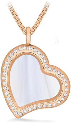 Locket Charm Rose Plated Crystal Heart Locket Pendant on a Chain of 61cm/24"