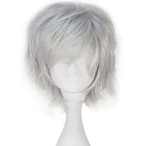 Miss U Hair Men Adult Short Straight Layered Silvery Grey Anime Cosplay Ken Kaneki Halloween Wig