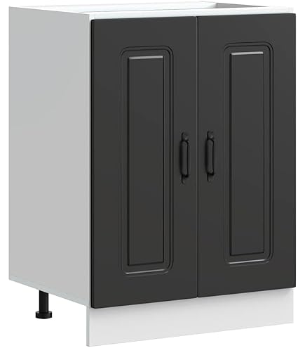 vidaXL Moderne Zwarte Eiken Keuken Onderkast Met Stelvoeten En Ruime Opbergruimte 1 Lade 2 Scharnierdeuren Voor Organisatie Stijl Meubilair Bewerkt Hout Binnen Nivelleren Hedendaags Decor Stijlvol