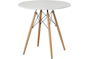 HomJoy Round Dining Table, Mid Century Modern White Kitchen Table, 80cm Tableptop Leisure Coffee Table with Solid Wood Legs (80cm)
