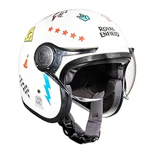 Royal Enfield OF HELMET (V) AOD Fiber Glass Open Face with Visor Helmet (RRGHEM000354, White, Medium, 58 cm)