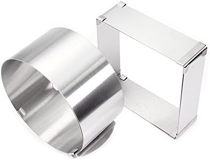 Olayer Stainless Steel Adjustable Cake Mousse Ring set of 2, Round &amp; Square Cake Mould
