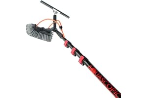 Aquascopic Asta telescopica 2 in 1 con spazzola a 5 superfici e lavavetri, lavavetri regolabile in lunghezza, 8 m, pulitore finestre per pannelli solari, tubo interno dell'acqua
