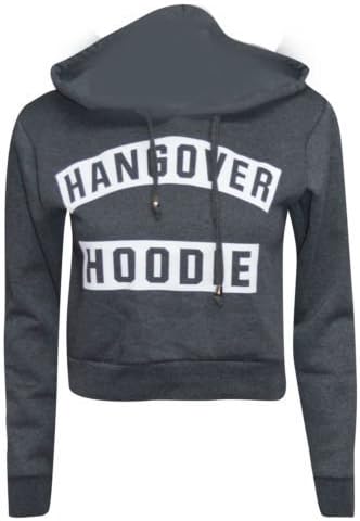 New Ladies 'Hangover Hoodie' Slogan Printed Long Sleeve Hoodie Top Sweatshirt (M/L (UK 12/14 EU 40/42), Charcoal)