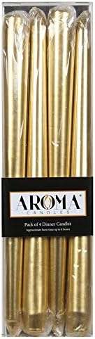 Aroma Candles Pack of 4 Dinner Tapered Pillar Candles Unscented - Metallic Gold