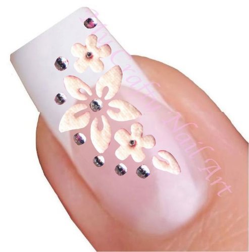 Nailart Sticker Blume Weiß selbstklebend mit silbernem Strass