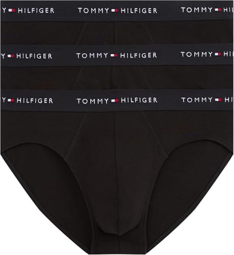 Tommy Hilfiger Uomo Slip Hipster Confezione da 3 con Fascia con Logo, Nero (Blk/Blk/Blk), L