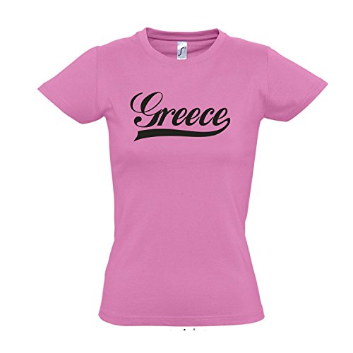 Damen T-Shirt – Griechenland Oldschool Greece LÄNDERSHIRT EM / WM FAN Trikot S-XXL , Orchid pink – schwarz , S