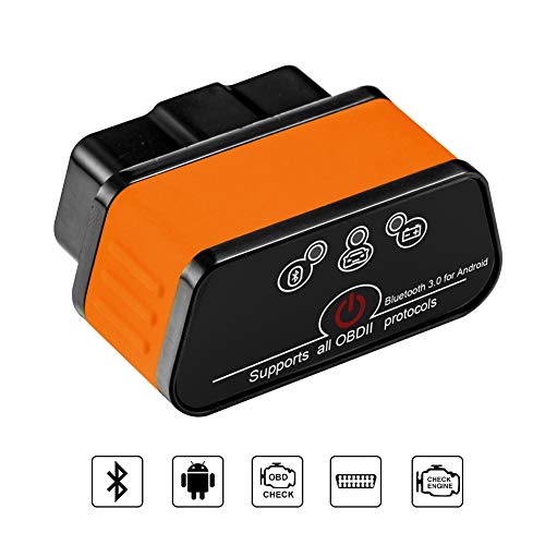TCOCHE OBD2 Escáner OBDII / OBD2 Adaptador de Interfaz de Comprobación de Luces del Motor Herramienta de Diagnóstico Del Coche para Android Auto Sleep color Negro-Naranja