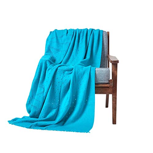 Homescapes Turquoise Sofa Throw with Fringe Detail and Cut out Floral Design Blue Soft Touch Faux Ca Homescapes Turquoise Sofa Throw with Fringe Detail and Cut out Floral Design Blue Soft Touch Faux Ca