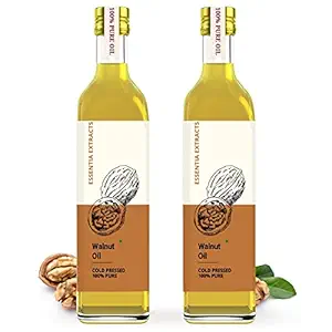 ESSENTIA EXTRACTS Extra Virgin Walnut Oil - Pure Cold Pressed Edible Akhrot Ka Tel - Glass Bottle Hair, Skin Massage (100Ml + 100Ml)