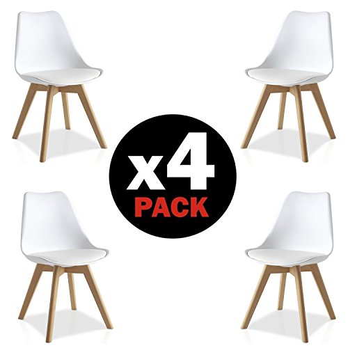 Duehome Bench Pack de 4 sillas, madera de haya, 49 x 53.5 x 83 cm, blanco