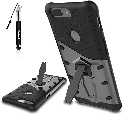 OnePlus 5T Case Black,Huphant Rugged Hybrid Dual Layer PC + TPU Full Body Shock Resistant Armour Back Case Shock Absorption with 360 Degree Rotate Kickstand Protective Phone Cases for One Plus 5T+ Black Retractable Dust Plug Stylus Pen (Black)