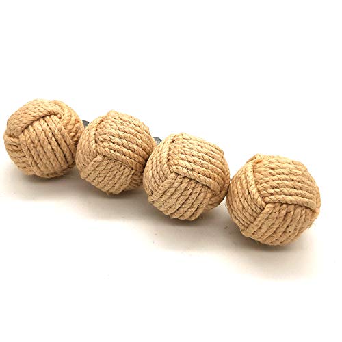 Preisvergleich Produktbild Replicartz Juteseil Türknauf Knoten, Schubladengriffe und Drücker für Schränke, Schränke und Schränke, 4 Stück