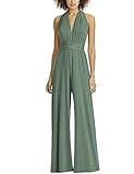 hosenanzug gr. 38 ärmellos FeelinGirl Damen Sommer Overalls Jumpsuits Elegant Lang Breites Bein Ärmellos V-Ausschnitt Frauen Romper Taille Rückenfrei Slim Normallacks Formal Playsuits Hosenanzug M Grün