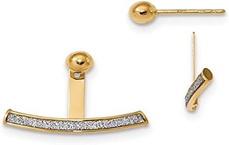 14k Yellow Gold Glitter Infused Front Back Post Stud Earrings Drop Dangle Fine Jewellery For Women Gifts For Her