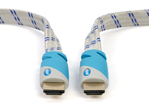 MutecPower 15 meter High Speed Flaches HDMI Kabel mit Ethernet – 1.4a- unterstützt Full HD 3D & Audio Return Channel-[Die Späteste HDMI Version Verfügbar] 15M mit HDMI-Adapter und Kabelbinder im Pack enthalten – grau und blau geflochtenen - 3
