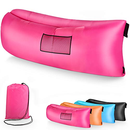 Sofá Hinchable Aire, Tumbona Hinchable con Bolsa de Transporte, Inflatable Sofá Air Lounger Portátil para Piscina Playa Parque Patio Trasero Camping Jardín Viajes, Tumbona Sofá Duradera (Rosa)