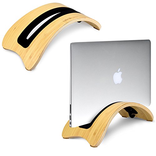 kalibri Eleganter Laptop Tablet Ständer in Dunkelbraun aus Holz für Apple MacBook Air 13''/Pro Retina 13''/15''/ Pro 13"/15" Bambusholz Hellbraun - Universal Tablethalterung Tisch Ständer Station Stand