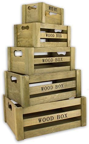 Vintage Storage Box Set of Five Wooden Crates Brown Wooden Box Decorative Box Wine Crate Storage Shelf