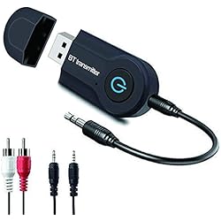 Aigoss Transmisor Bluetooth USB Adaptador de Audio Inalámbrico 3.5mm para TV/Ordenador/ Auriculares/Altavoz, Baja Latencia,Conexión Dual de Salida Estéreo