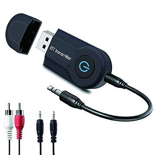 Aigoss Transmisor Bluetooth USB Adaptador de Audio Inalámbrico 3.5mm para TV/Ordenador/ Auriculares/Altavoz, Baja Latencia,Conexión Dual de Salida Estéreo