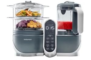 Babymoov Nutribaby(+) Gris Robot Cuiseur Mixeur 5 en 1 pour Bébé - 10 Gourdes Réutilisables - Livret de Recettes