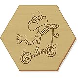 Azeeda 6 x 'Rana en una Vespa' 95mm Hexágono De Madera Posavasos (CR00034809)