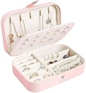 Vunexo / Jewelry Box, Double Layer Jewelry Organizer for Necklace Earrings Ring Watch Bracelet Storage Jewelry Case for Women Girls Gift -(Pink & White)