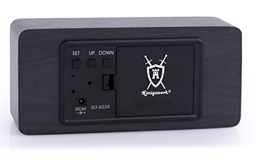 Königswerk LED-Wecker in Holzoptik, Anzeige für Zeit, Temperatur und Datum, geräuschaktiviert, Helligkeit einstellbar – Schwarz-Weiß - 2