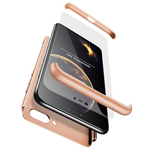 cmdkd Xiaomi Mi 8 Lite Funda, Xiaomi Mi 8 Lite Case Bumper 3 en 1 Estructura 360 Grados Integral para Ambas Caras Hard Skin Carcasa + Cristal Templado para Xiaomi Mi 8 Lite,Oro
