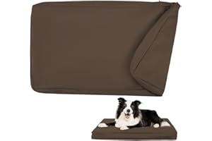 DUJUIKE Coprimaterasso di ricambio impermeabile per cani, coprimaterasso per animali domestici, coprimaterasso per cani lavabile e sfoderabile, copricuccia con cerniera(Marrone,S(76 x 51 x 10cm))