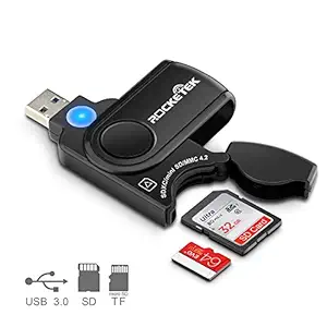 Rocketek 11 in 1 USB 3.0 Memory Card Reader Writer with a Build-in Card Cover and 2 Slots SD Card Micro SD Card for SDXC UHS-I SD SDHC SD Micro SDXC Micro SDHC Micro SD MMC memory cards Black