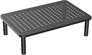 Rife Monitor Stand Riser, 3 Height Adjustable Monitor Stand with Non-Skid Rubber for Laptop, Computer, PC, Printer, Desktop Metal Monitor Riser Stand with Mesh Platform for Airflow - Black