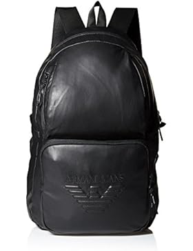 Armani Jeans Herren Faux Leder Logo Rucksack Nero