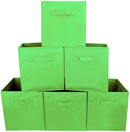Storage Box Fabric Cube Organizer Foldable Basket with Handles Green,Pack of 6