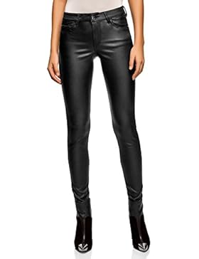 oodji Ultra Damen Stretch-Jeans in Lederoptik