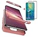 Produktbild AILZH Huawei Mate 20 Hülle+Gehärteter Glas Folie 360 Grad HandyHülle PC Hartschale Anti-Schock Schutzhülle Anti-Kratz Stoßfänger Bumper 360° Cover Case matt Schutzkasten Rosen(Rosa)