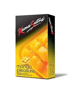 KamaSutra Mango Pleasure Flavored Condoms, Fun of Flavors for Men & Women, Dotted for Extra Stimulation, Clear, 10 Count