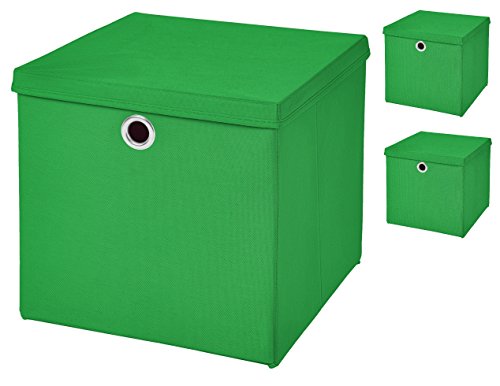 3 Stück Faltbox Grün 28 x 28 x 28 cm Aufbewahrungsbox faltbar mit Deckel