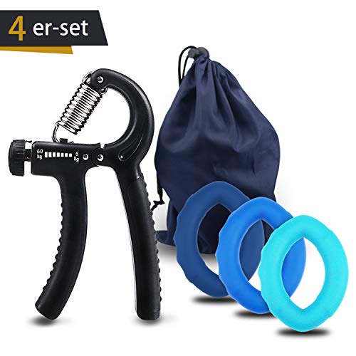 Preisvergleich Produktbild Handtrainer Fingertrainer 4er Set, Fingerhantel Trainingsgerät Unterarmtrainer Einstellbarer Widerstandsbereich(5-60kg) mit 3 Handstärker-Griffring(30-40-50Lbs) für Klettern Fitness Handrehabilitation