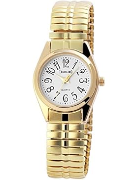 Tavolino Damen Analog Armbanduhr mit Quarzwerk 100402000105 und Metallgehäuse mit Metallzugband in Goldfarbig...