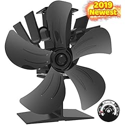 Ventilateur de poêle à bois 5 lames alimenté par la chaleur avec jauge de température - Augmente 40% d'air chaud en plus que les 4 ventilateurs de cheminée silencieux - Respectueux de l'environnement