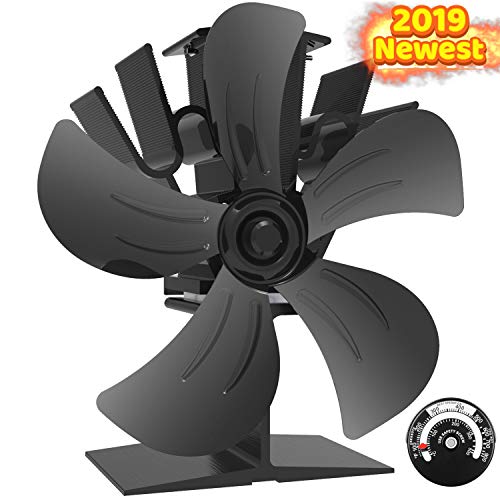 Ventilateur de poêle à bois 5 lames alimenté par la chaleur avec jauge de température - Augmente 40% d'air chaud en plus que les 4 ventilateurs de cheminée silencieux - Respectueux de l'environnement