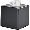 Y-in Hand Tissue Box Cover, Square Facial Tissue Holder Storage for Bathroom Vanity, Countertops, Dressers, Night Stand, Parlors and Offices - Black