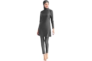IBTOM CASTLE Womens' Muslim Swimwear 3 Pieces Full Cover Long Sleeve Swimming Top Hijab Pants Burkini Modest Swimsuit Solid Color Islamic Swimming Costume Plus Size Sun Protection Beachwear