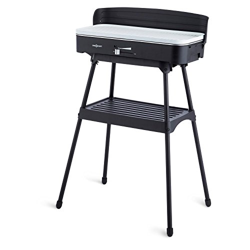 oneConcept Porterhouse Elektrogrill Tischgrill (2200 Watt, Keramikbeschichtung, robuster Standfuß, leicht zu reinigen, Temperaturregler, Fettschale, Windschutz, Grillgutablage) schwarz - 6
