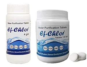 Ef-Chlor Water Purification Tablet Combo Pack for Overhead & Underground Tank Water (4gm -20 Tab Jar for 20000 L, 1 Tablet for 1000L Water+1.67gm-50 Tab Jar for 25000 L Water 1-Tablet-500L Water)